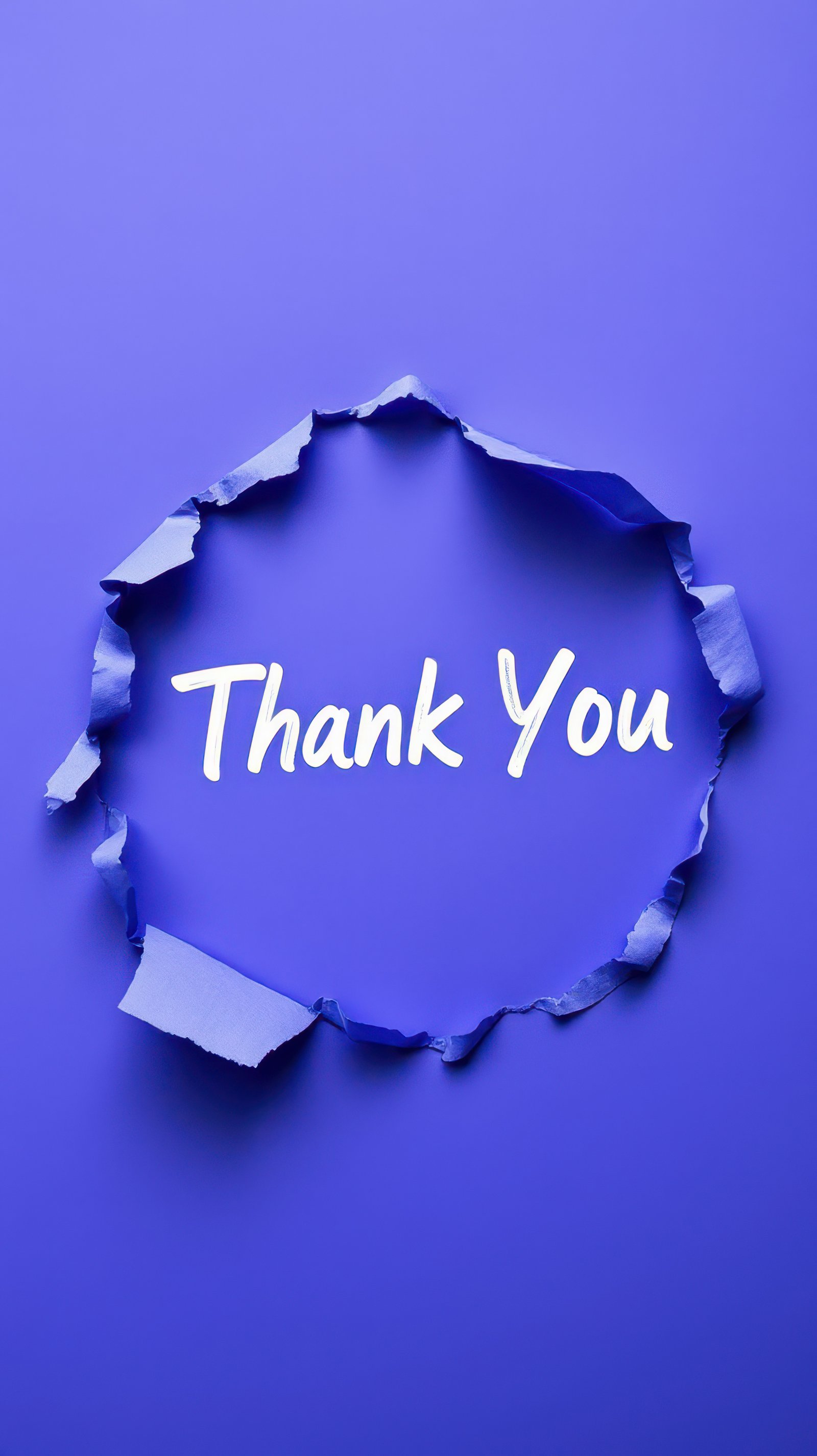 Unique thank you message revealed through torn paper on a blue background expressing gratitude